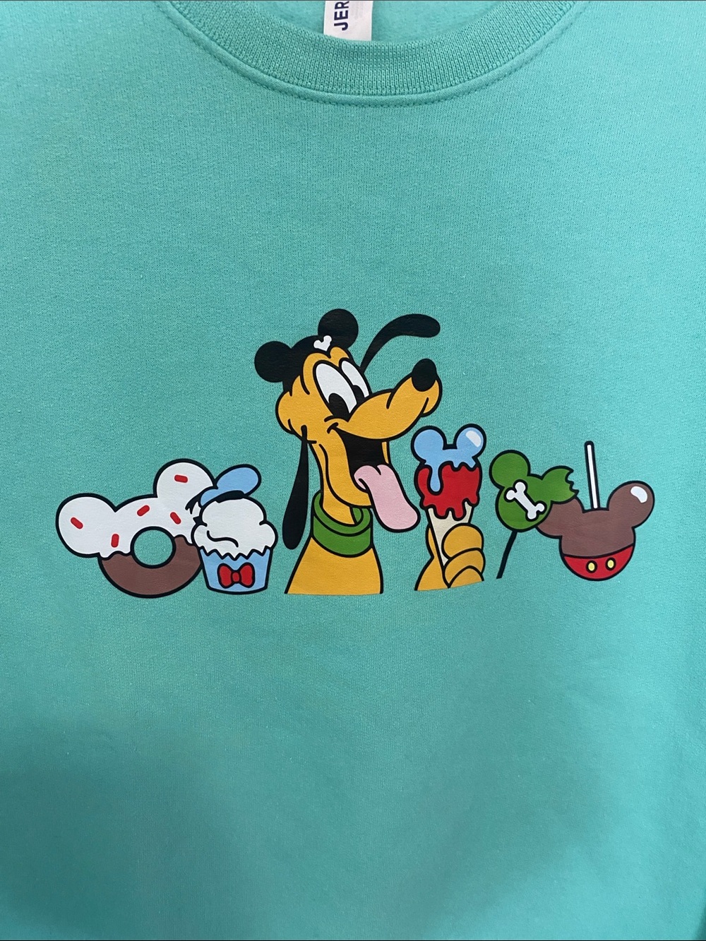 Jerzees Teal Green Pluto Graphic Crewneck Sweatshirt - Picture 2 of 6